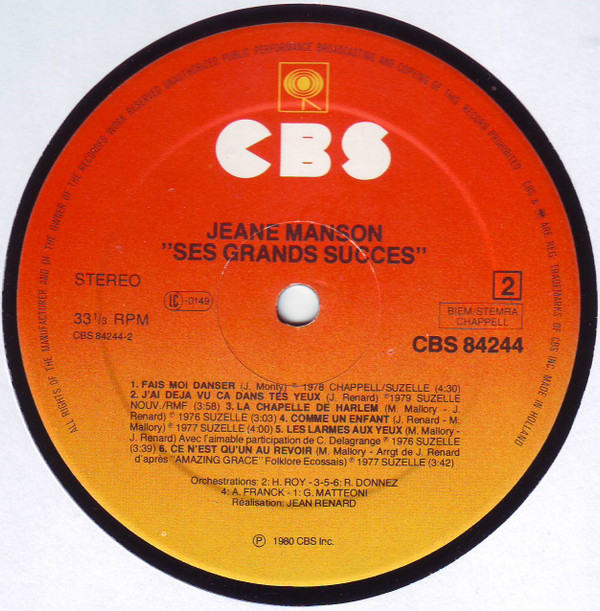 Jeane Manson - Ses Grands Succès | CBS (CBS 84244) - 3