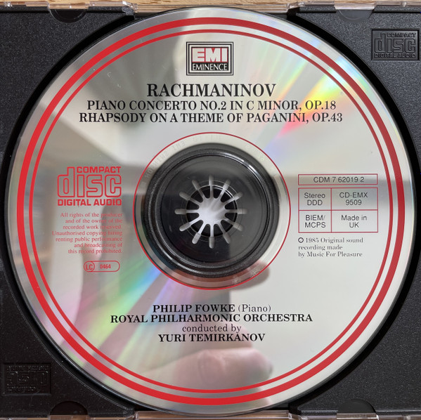 Sergei Vasilyevich Rachmaninoff , Philip Fowke , Royal Philharmonic Orchestra , Yuri Temirkanov - Piano Concerto No. 2 In C Minor, Op. 18 • Rhapsody On A Theme Of Paganini, Op. 43 | EMI Eminence (CD-EMX 9509 STEREO) - 2 Sergei Vasilyevich Rachmaninoff , Philip Fowke , Royal Philharmonic Orchestra , Yuri Temirkanov - Piano Concerto No. 2 In C Minor, Op. 18 • Rhapsody On A Theme Of Paganini, Op. 43 | EMI Eminence (CD-EMX 9509 STEREO) - 2
