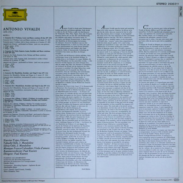 Antonio Vivaldi , Narciso Yepes , Takashi Ochi & Silvia Ochi , Orchestre De Chambre Paul Kuentz - Konzerte Für Laute (Gitarre) & Mandoline | Deutsche Grammophon (2530 211) - 2
