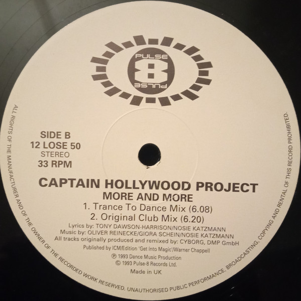 Captain Hollywood Project - More And More (12") [Vinyl] | Pulse-8 Records (12 LOSE 50) - 4