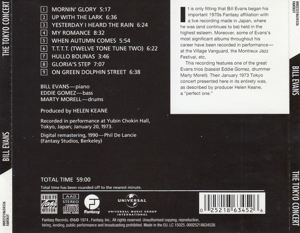 Bill Evans - The Tokyo Concert | Fantasy (00025218634526) - 2