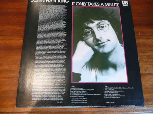 Jonathan King - It Only Takes A Minute | UK Records (2330 110) - 2