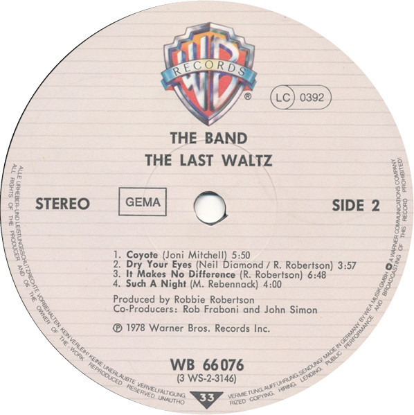 The Band - The Last Waltz | Warner Bros. Records (WB 66 076) - 4 The Band - The Last Waltz | Warner Bros. Records (WB 66 076) - 4