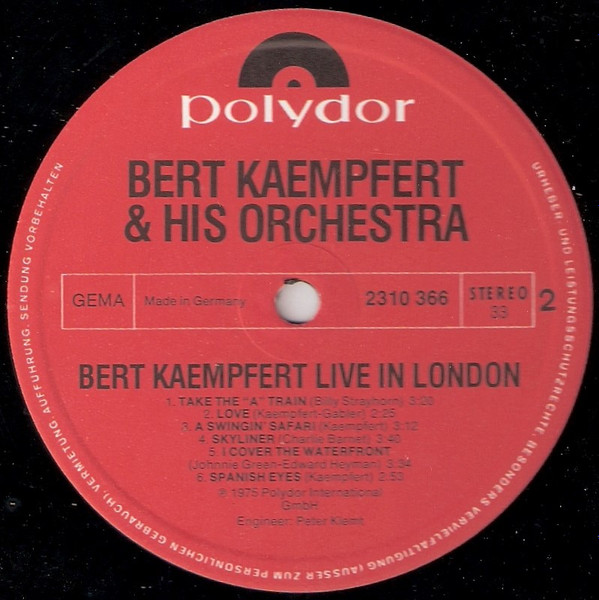Bert Kaempfert - "Live In London" | Polydor (2310 366) - 2