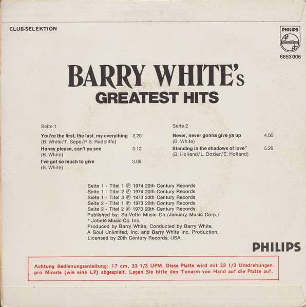 Barry White - Barry White's Greatest Hits | Philips (6853 006) - 2