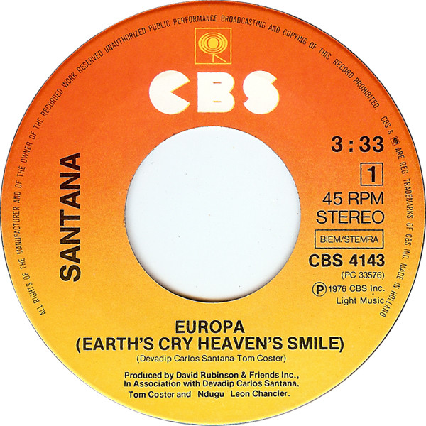 Santana - Europa (Earth's Cry Heaven's Smile) | CBS (CBS 4143) - 3