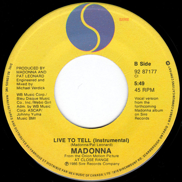 Madonna - Live To Tell (7") [Vinyl] | Sire (92 87177) - 2