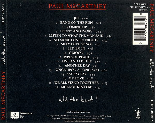 Paul McCartney - All The Best! | Parlophone (CDP 7 48507 2) - 2