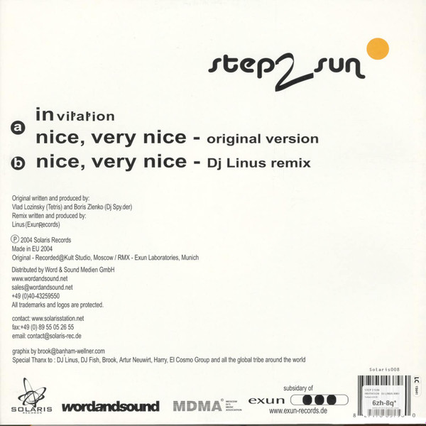 Step 2 Sun - Nice, Very Nice (DJ Linus Rmx) | Solaris Records (SOL 008) - 2 Step 2 Sun - Nice, Very Nice (DJ Linus Rmx) | Solaris Records (SOL 008) - 2