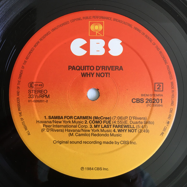 Paquito D'Rivera - Why Not! | CBS (CBS 26201) - 4 Paquito D'Rivera - Why Not! | CBS (CBS 26201) - 4