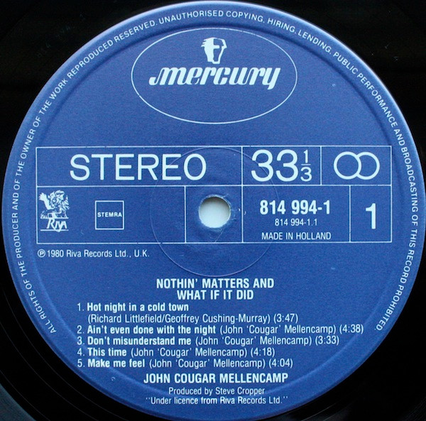John Cougar Mellencamp - Nothin' Matters And What If It Did | Mercury (814 994-1) - 3