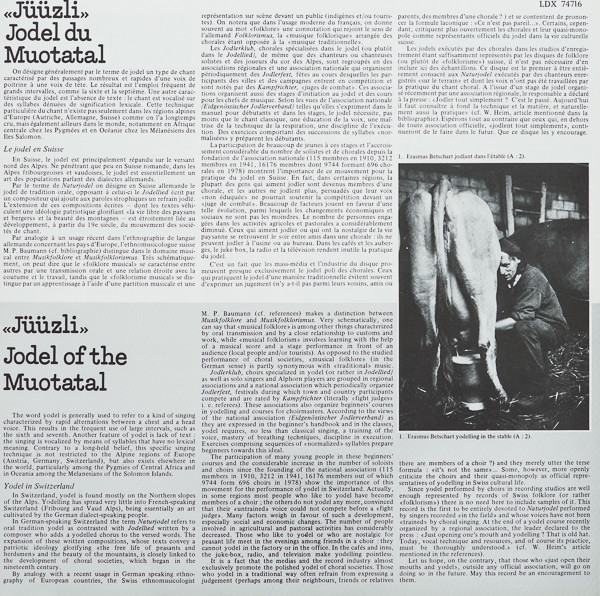 Various - "Jüüzli" - Jodel Du Muotatal (Suisse) / "Jüüzli" - Yodel Of The Muotatal (Switzerland) | Le Chant Du Monde (LDX 74 716) - 3