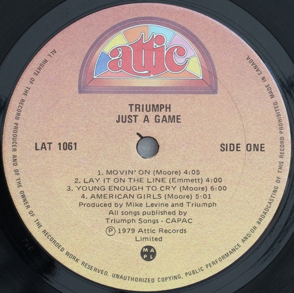 Triumph - Just A Game [Vinyl] | Attic (LAT 1061) - 3