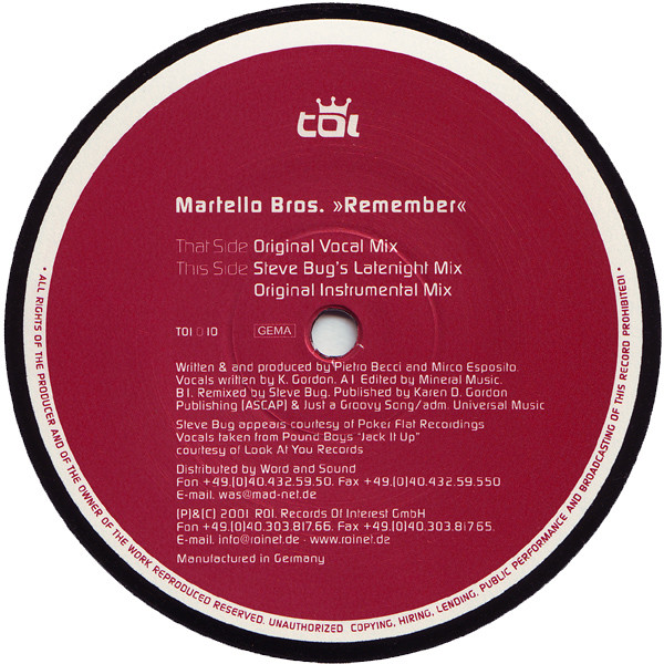 Martello Bros. - Remember | Trax Of Interest (TOI 010)