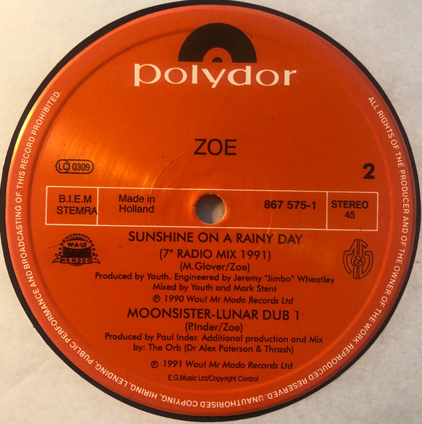 Zoë - Sunshine On A Rainy Day | Polydor (867 575-1) - 4