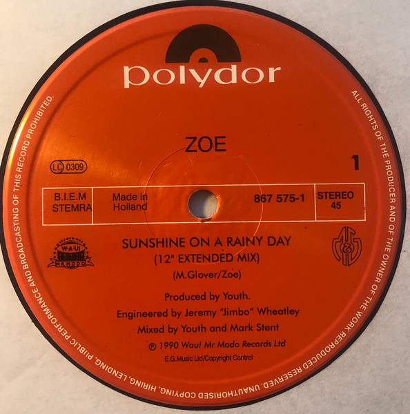 Zoë - Sunshine On A Rainy Day | Polydor (867 575-1) - 3