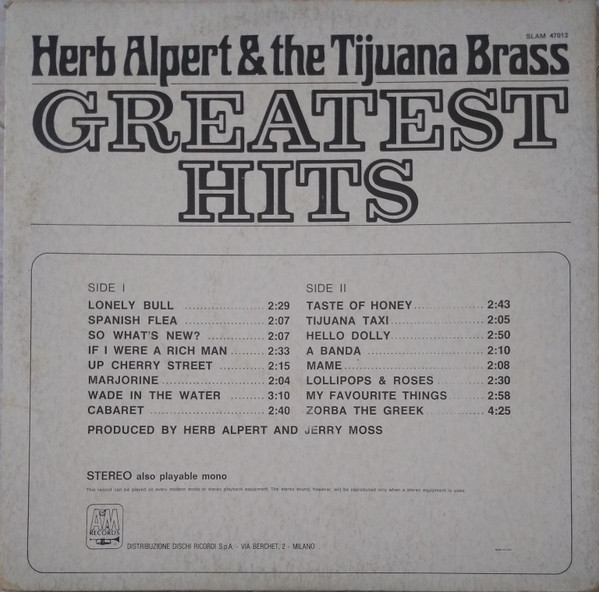 Herb Alpert & The Tijuana Brass - Greatest Hits | A&M Records (SLAM 47012) - 3
