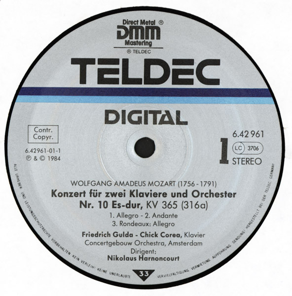 Wolfgang Amadeus Mozart , Chick Corea · Friedrich Gulda , Concertgebouworkest , Nikolaus Harnoncourt - Double Concerto / Compositions | TELDEC (6.42 961) - 3