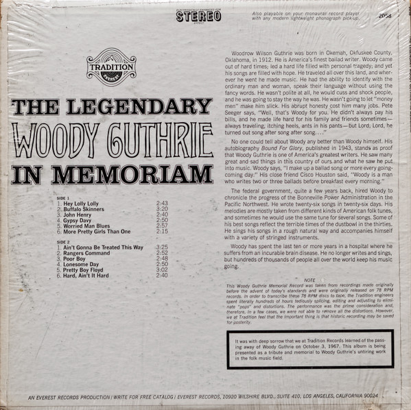 Woody Guthrie - In Memoriam | Tradition Everest (2058) - 2 Woody Guthrie - In Memoriam | Tradition Everest (2058) - 2