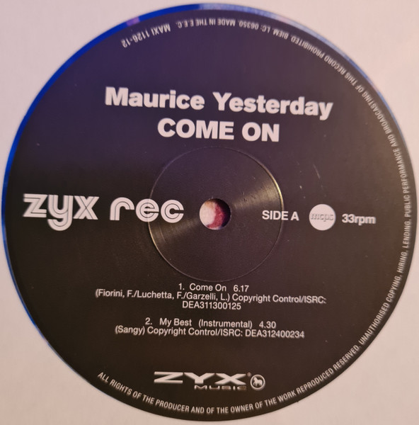 Maurice Yesterday - Come On | ZYX Music (MAXI 1126-12) - 3 Maurice Yesterday - Come On | ZYX Music (MAXI 1126-12) - 3