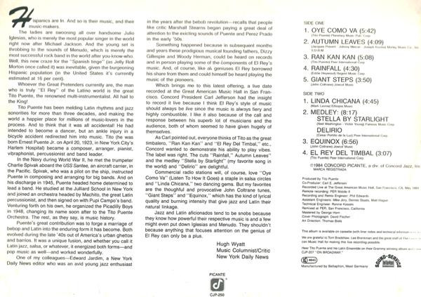 Tito Puente & His Latin Ensemble - El Rey | Concord Jazz Picante (CJP-250) - 4 Tito Puente & His Latin Ensemble - El Rey | Concord Jazz Picante (CJP-250) - 4