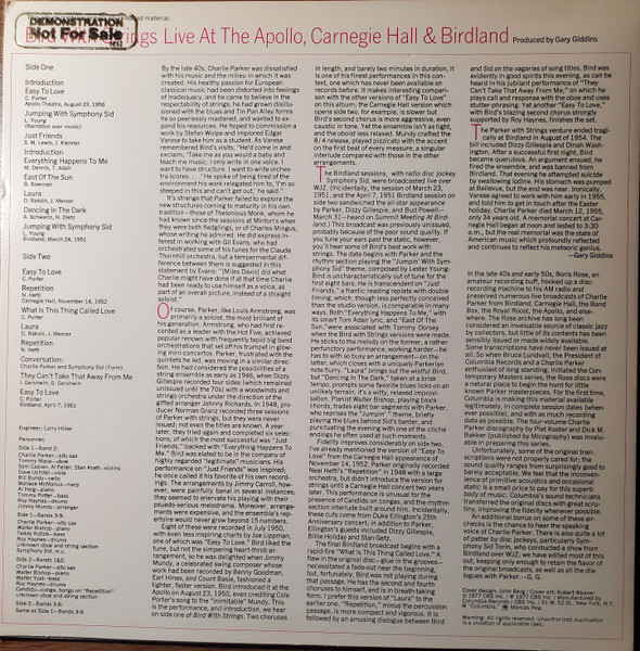 Bird With Strings (Live At The Apollo, Carnegie Hall & Birdland)