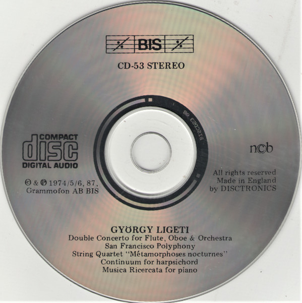 György Ligeti - Double Concerto For Flute & Oboe * San Francisco Polyphony * String Quartet No.1 * Continuum * Musica Ricercata | BIS (BIS-CD-53) - 2 György Ligeti - Double Concerto For Flute & Oboe * San Francisco Polyphony * String Quartet No.1 * Continuum * Musica Ricercata | BIS (BIS-CD-53) - 2