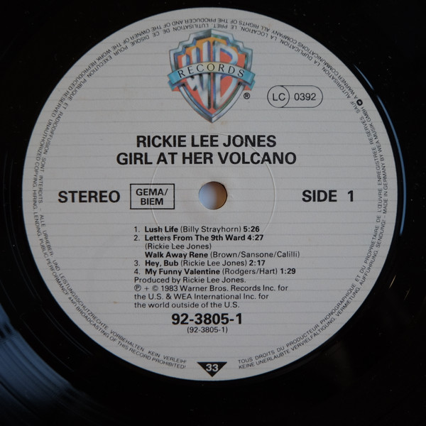 Rickie Lee Jones - Girl At Her Volcano | Warner Bros. Records (92-3805-1) - 3 Rickie Lee Jones - Girl At Her Volcano | Warner Bros. Records (92-3805-1) - 3