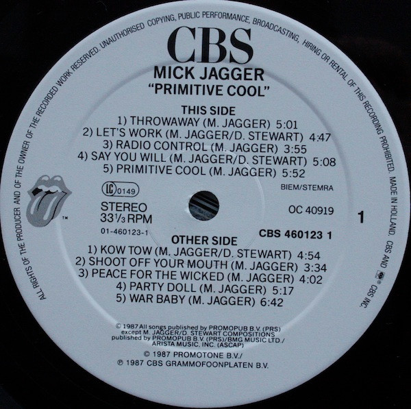 Mick Jagger - Primitive Cool | CBS (CBS 460123 1) - 3