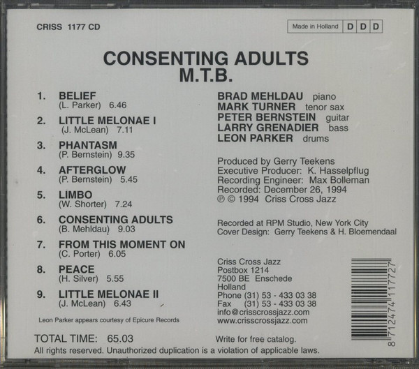 M.T.B. - Consenting Adults | Criss Cross Jazz (Criss 1177 CD) - 2
