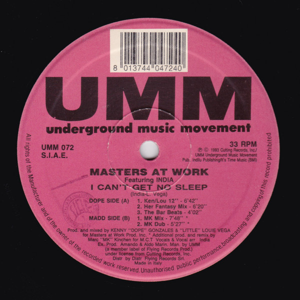Masters At Work Featuring India - I Can't Get No Sleep | UMM (UMM 072) - main Masters At Work Featuring India - I Can't Get No Sleep | UMM (UMM 072) - main