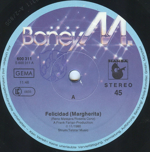 Boney M. - Felicidad (Margherita) | Hansa International (600 311) - 3