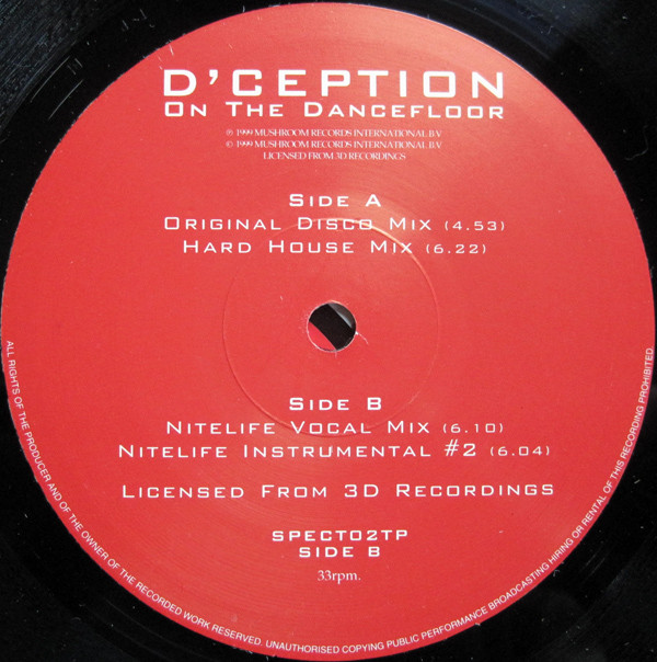 D'Ception - On The Dancefloor | 48K (Forty Eight K Records) (SPECT02TP) - main