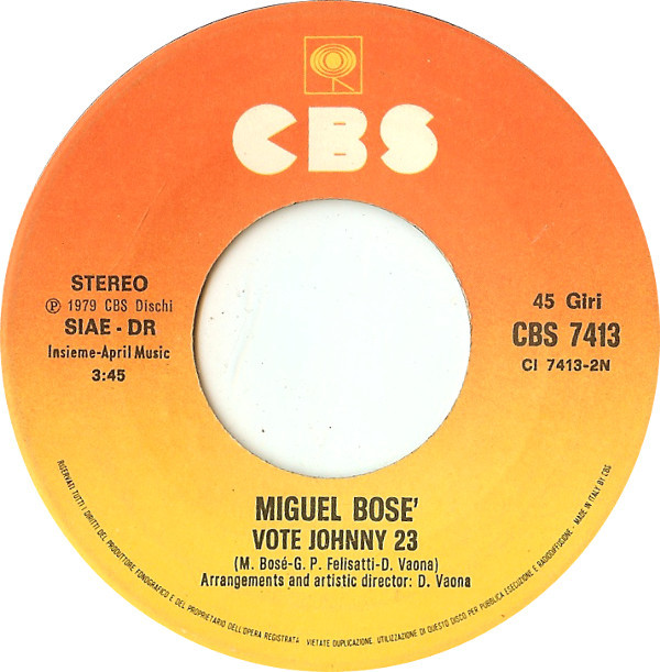 Miguel Bosé - Super Superman / Vote Johnny 23 | CBS (CBS 7413) - 3