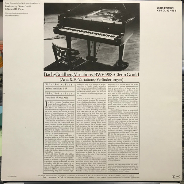 Johann Sebastian Bach - Glenn Gould - The Goldberg Variations | CBS Masterworks (CBS CL 43 455 5) - 4 Johann Sebastian Bach - Glenn Gould - The Goldberg Variations | CBS Masterworks (CBS CL 43 455 5) - 4