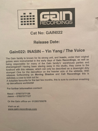 Inasin - Ying Yang / The Voice | Gain (GAIN022) - 3