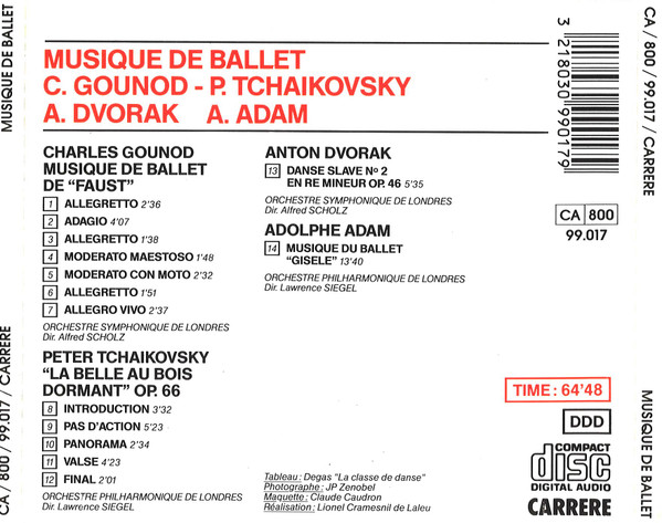 Charles Gounod / Pyotr Ilyich Tchaikovsky / Antonín Dvořák / Adolphe C. Adam - Musique De Ballet | Carrere (99.017) - 2