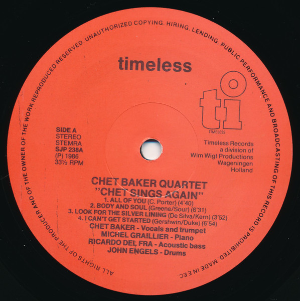 Chet Baker - Sings Again | Timeless (SJP 238) - 3 Chet Baker - Sings Again | Timeless (SJP 238) - 3