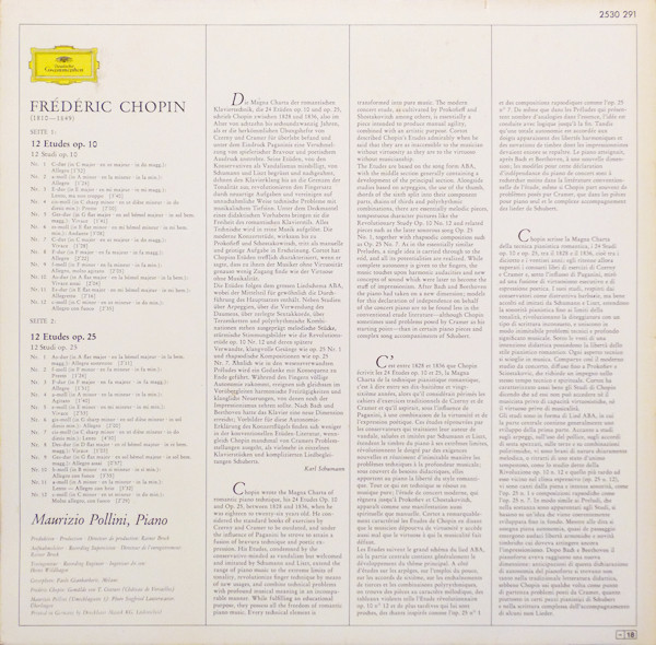 Frédéric Chopin , Maurizio Pollini - Études Op. 10 & Op. 25 | Deutsche Grammophon (2530 291) - 2