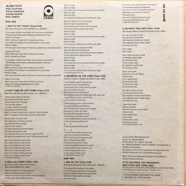 Blind Faith - Blind Faith | ATCO Records (SD 33-304B) - 2 Blind Faith - Blind Faith | ATCO Records (SD 33-304B) - 2