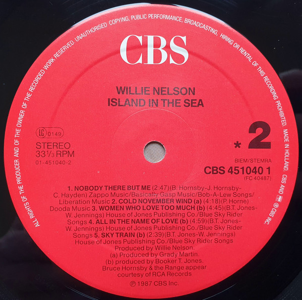 Willie Nelson - Island In The Sea | CBS (CBS 451040 1) - 4