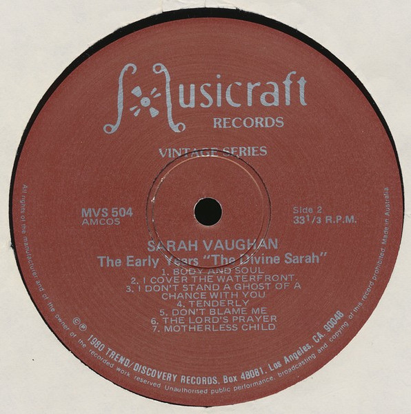 Sarah Vaughan - The Early Years - "The Divine Sarah" | Musicraft (MVS 504) - 4