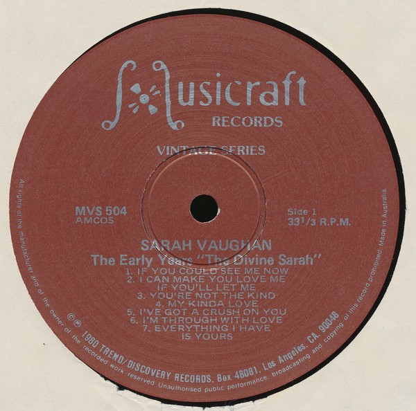 Sarah Vaughan - The Early Years - "The Divine Sarah" | Musicraft (MVS 504) - 3