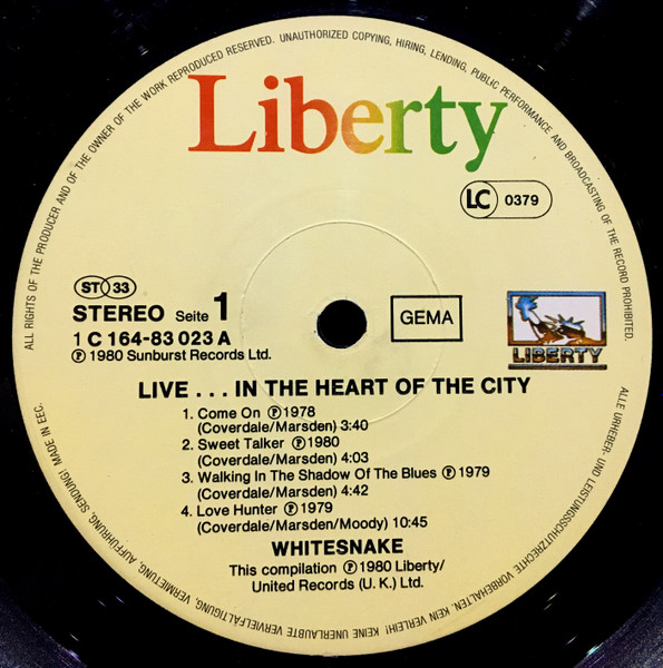 Whitesnake - Live... In The Heart Of The City | Liberty (1C 164-83 023/24) - 3