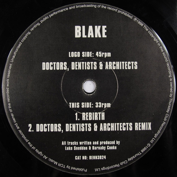 Blake - Doctors, Dentists & Architects | Thursday Club Recordings (TCR) (RENN3024) - main Blake - Doctors, Dentists & Architects | Thursday Club Recordings (TCR) (RENN3024) - main