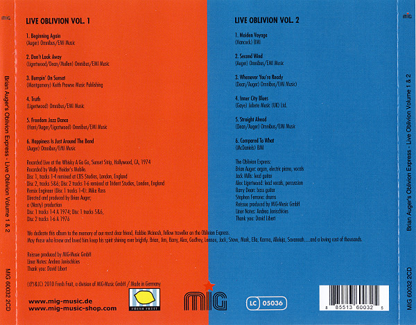 Brian Auger's Oblivion Express - Live Oblivion Volume 1 + 2 | Fresh Fruit (MIG 60032 2CD) - 3