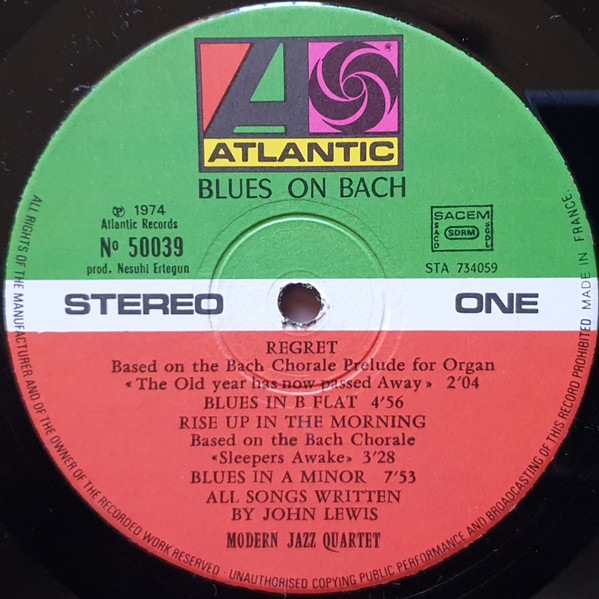The Modern Jazz Quartet - Blues On Bach | Atlantic (50039) - 2