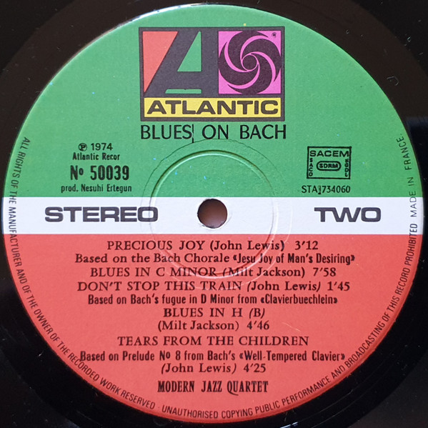 The Modern Jazz Quartet - Blues On Bach | Atlantic (50039) - 3