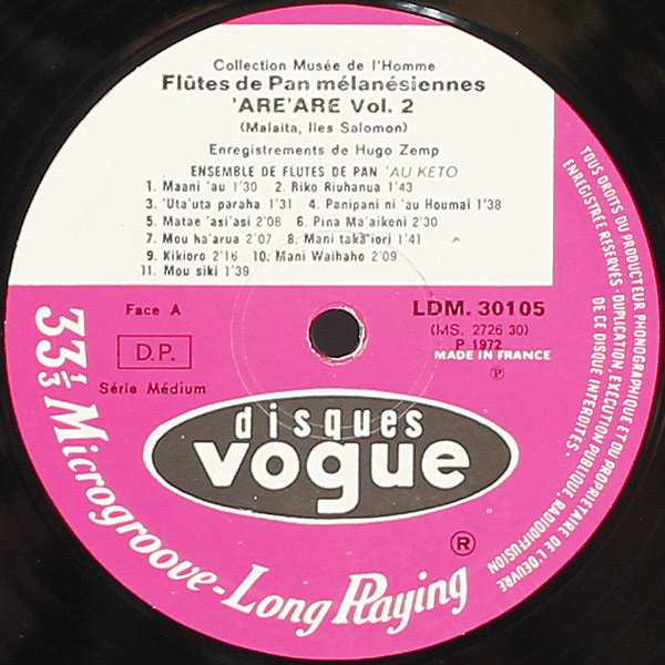 'Are'are - Flutes De Pan Mélanésiennes - Malaita - Solomon Islands - Vol. 2 | Disques Vogue (LDM 30105) - 4 'Are'are - Flutes De Pan Mélanésiennes - Malaita - Solomon Islands - Vol. 2 | Disques Vogue (LDM 30105) - 4