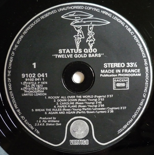 Status Quo - 12 Gold Bars | Vertigo (9102 041) - 3